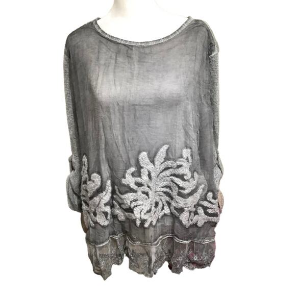 Belle France Tops - Belle France Grey Silk Knit Lace Embroidered Small – Boho, Romantic, Whimsical
